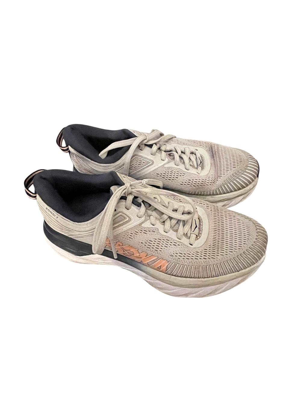 Hoka Men's Beige Athletic Running Shoes with Black Interior and Orange Accent